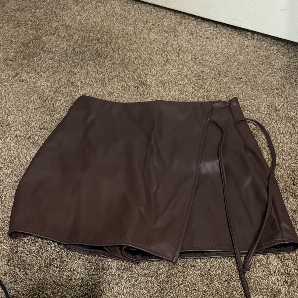 Brown Faux Leather Mini Skirt